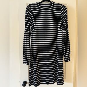Ann Taylor- black and white striped long sleeve dress